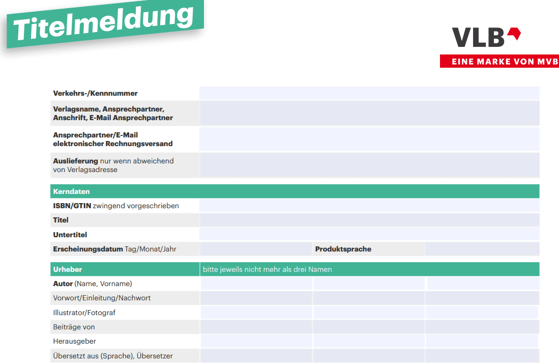 Formular für Titelmeldung an das VLB