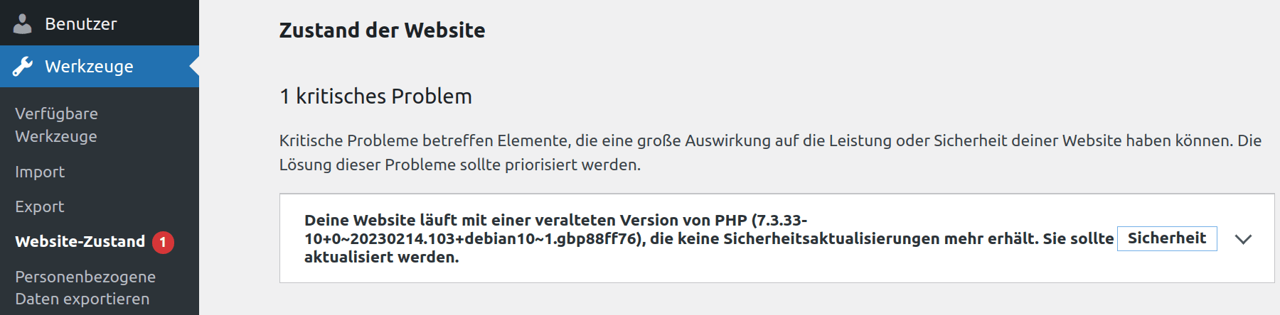WordPress Website Zustand