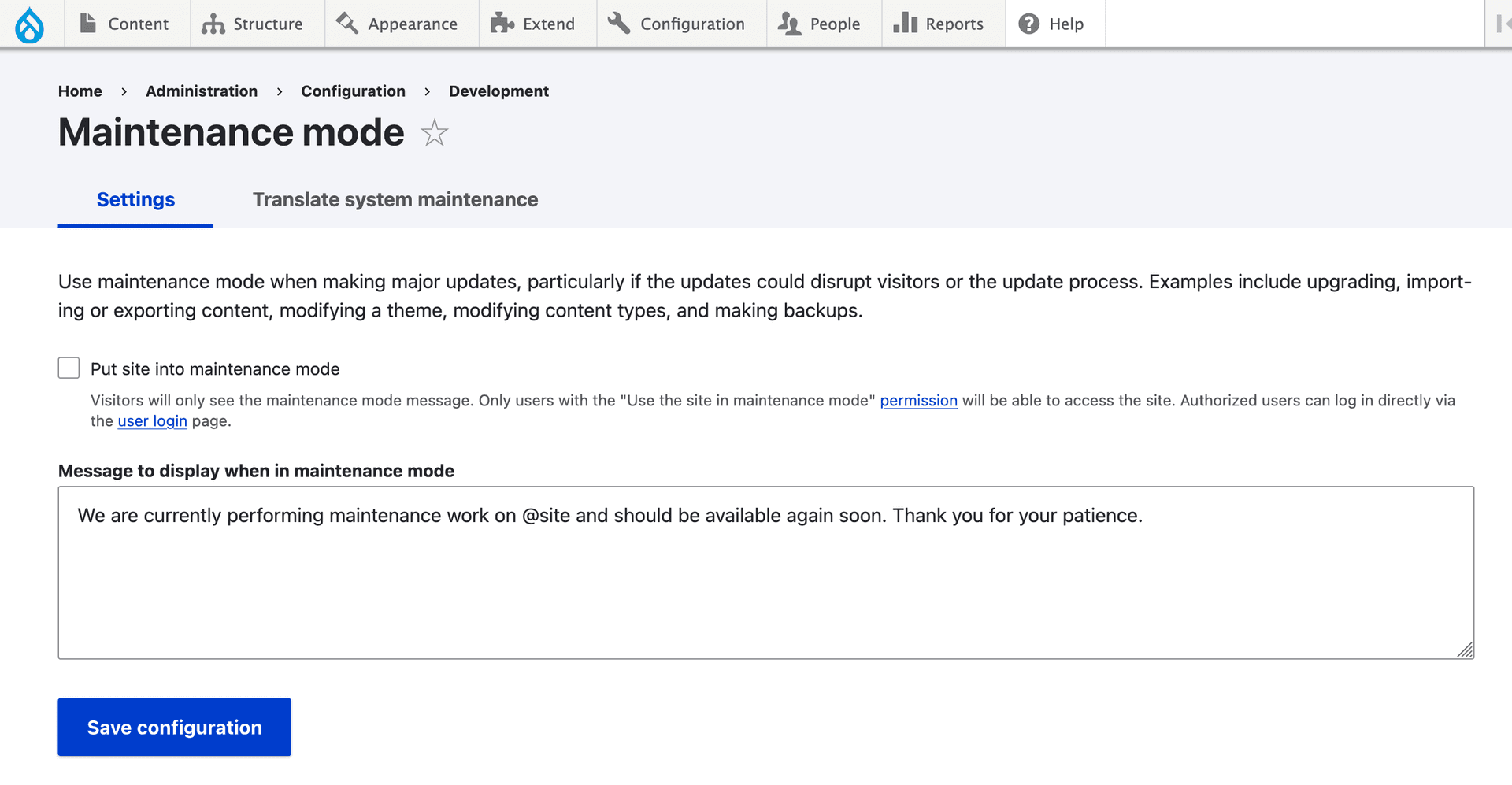 Wartungsmodus in Drupal einstellen