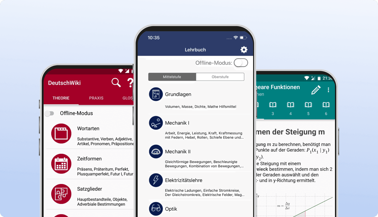 MatheWiki, DeutschWiki und PhysikWiki Screenshots