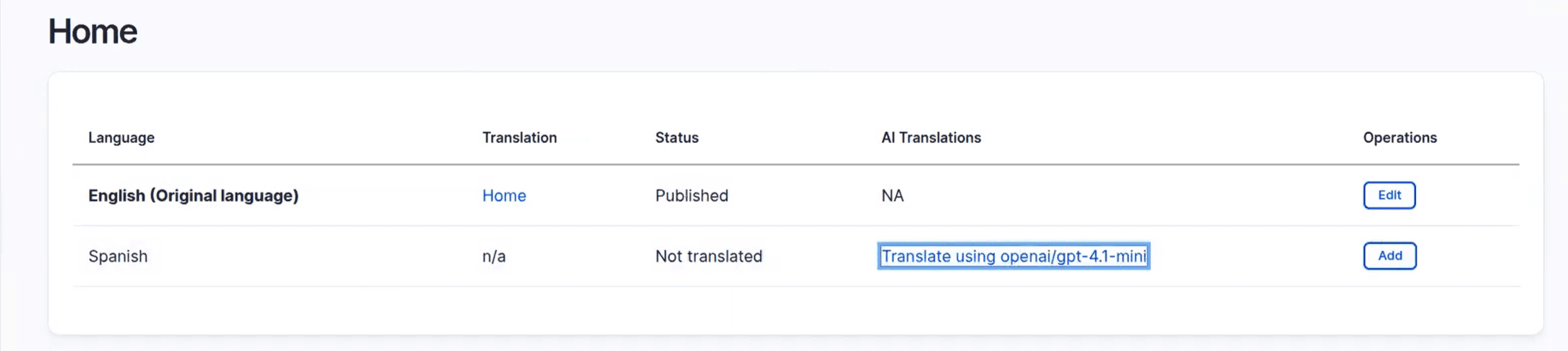 Übersetzungsverwaltung in Drupal inklusive Option zur Übersetzung mit GPT-4
