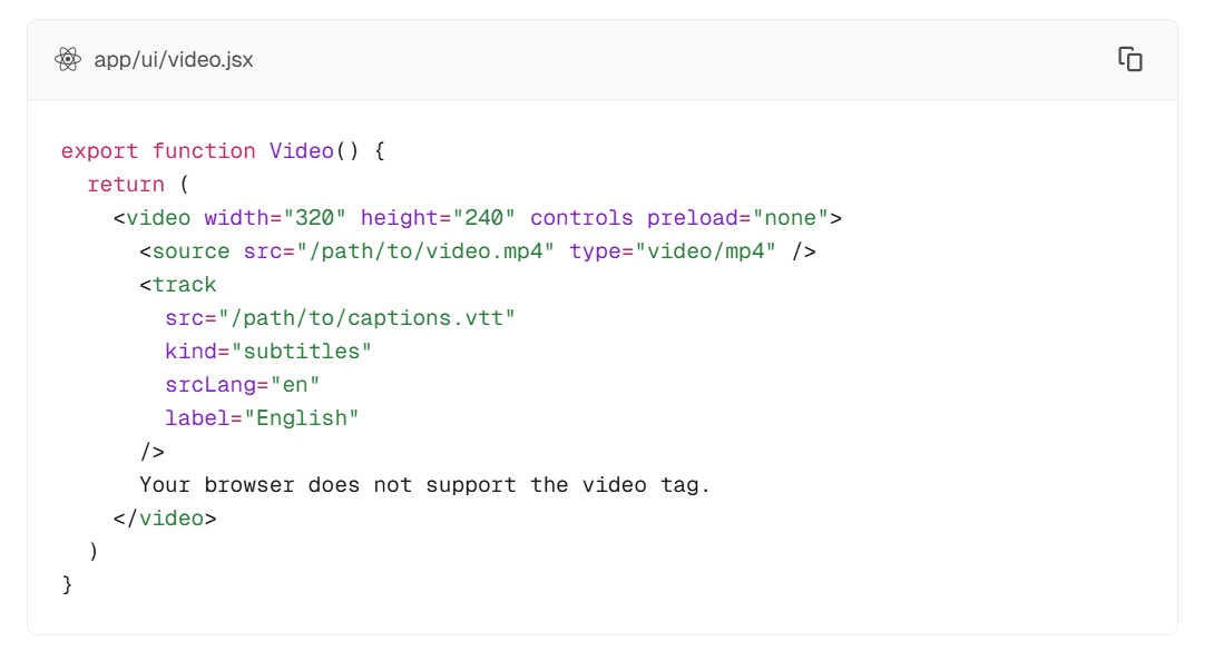 React Code für Videofunktion