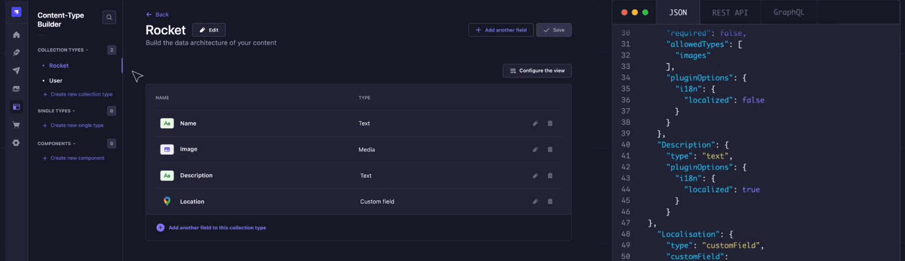 Screenshot von Strapi