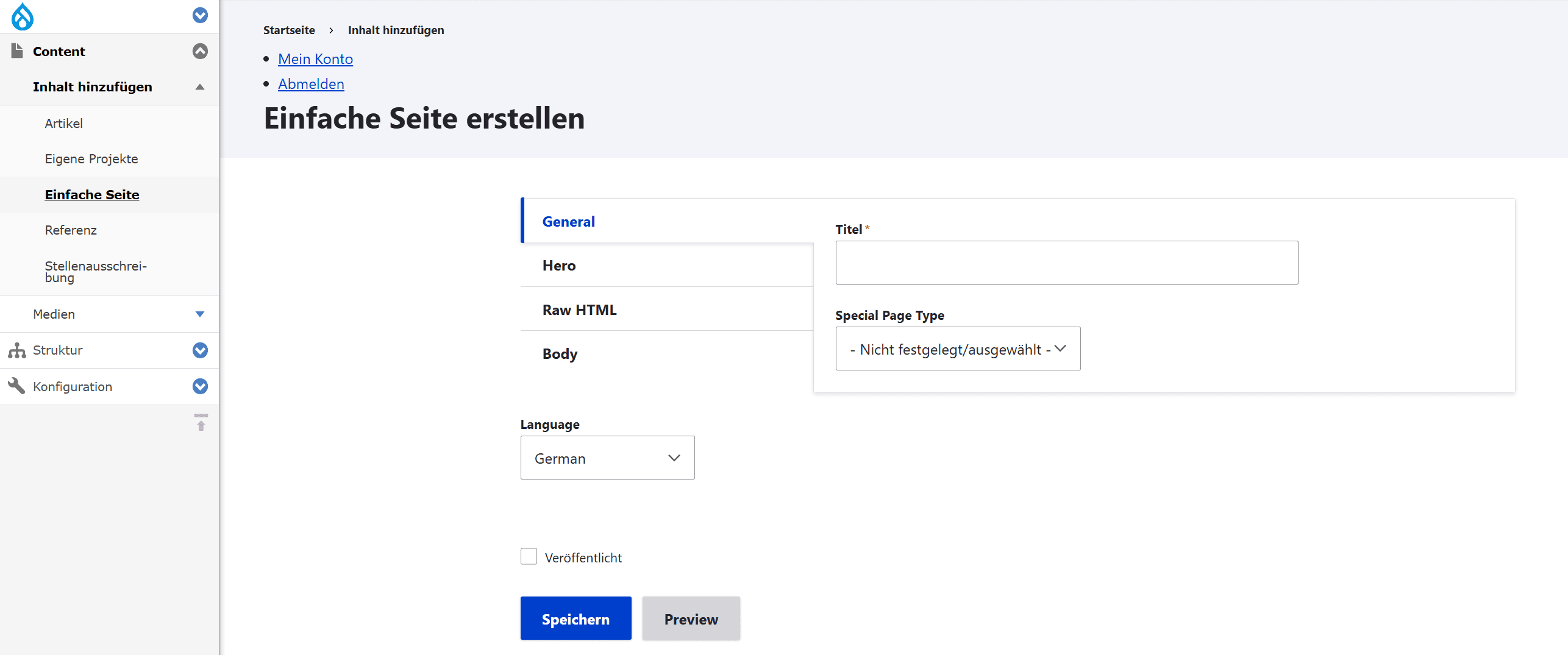 Screenshot von Drupal