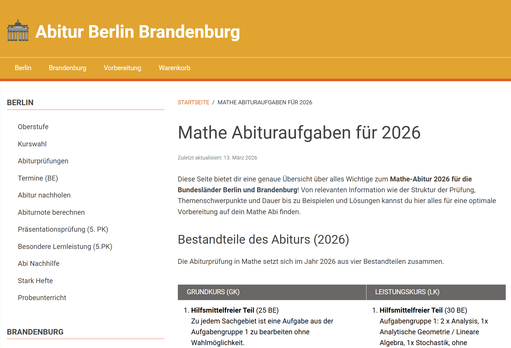 Website Abitur Berlin-Brandenburg