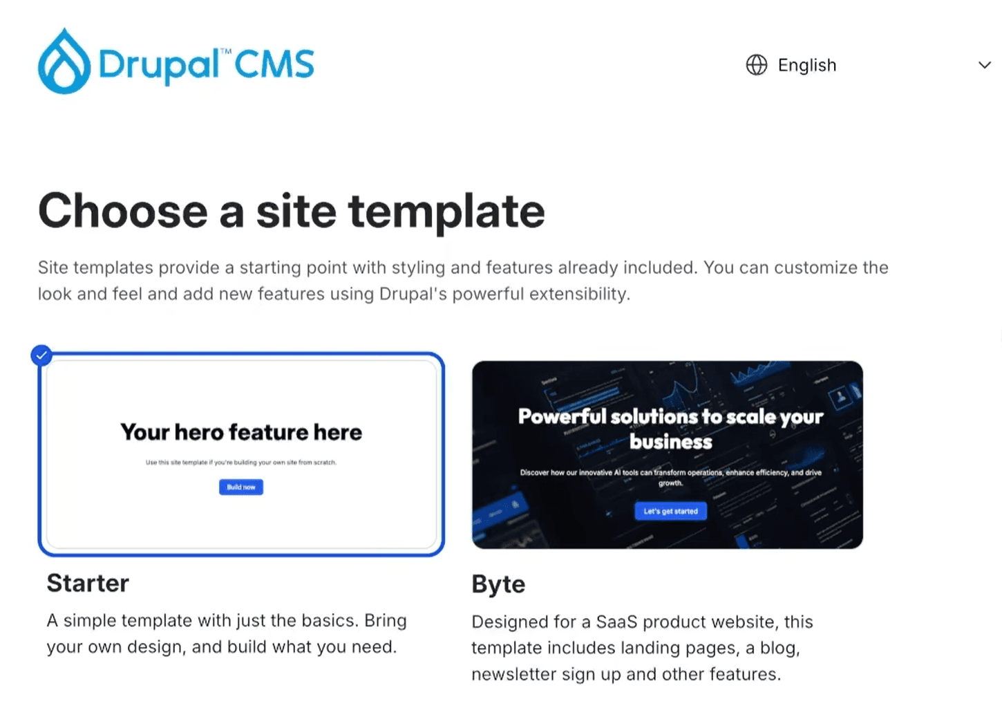 Auswahl eines Templates in Drupal CMS
