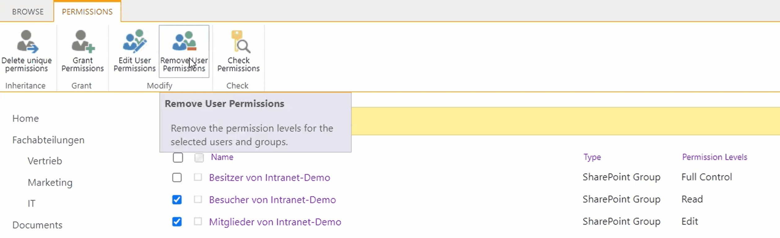 Nutzer- und Rechteverwaltung im Intranet