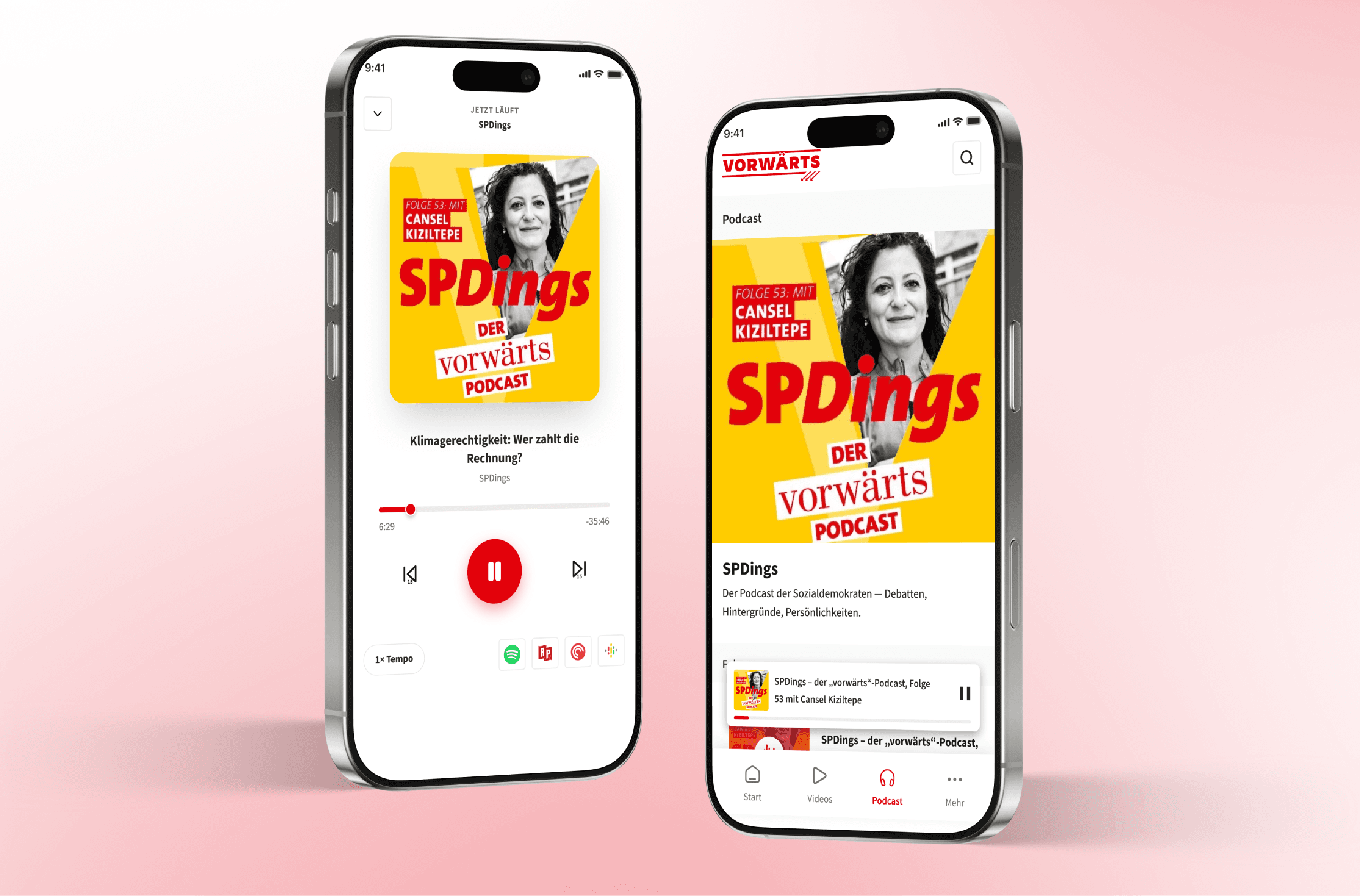 Zwei iPhones mit vorwärts Podcast
