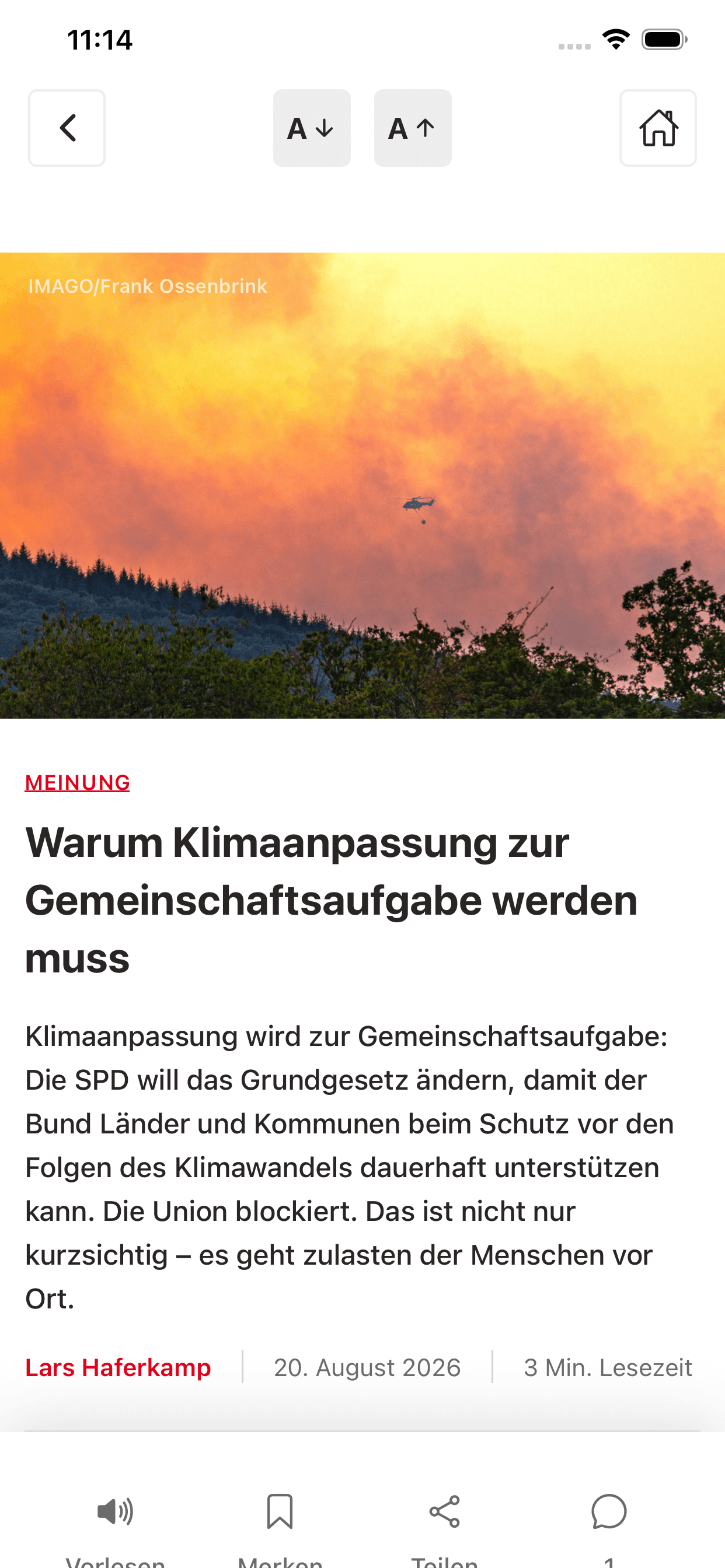 Screenshot eines vowärts App Artikels