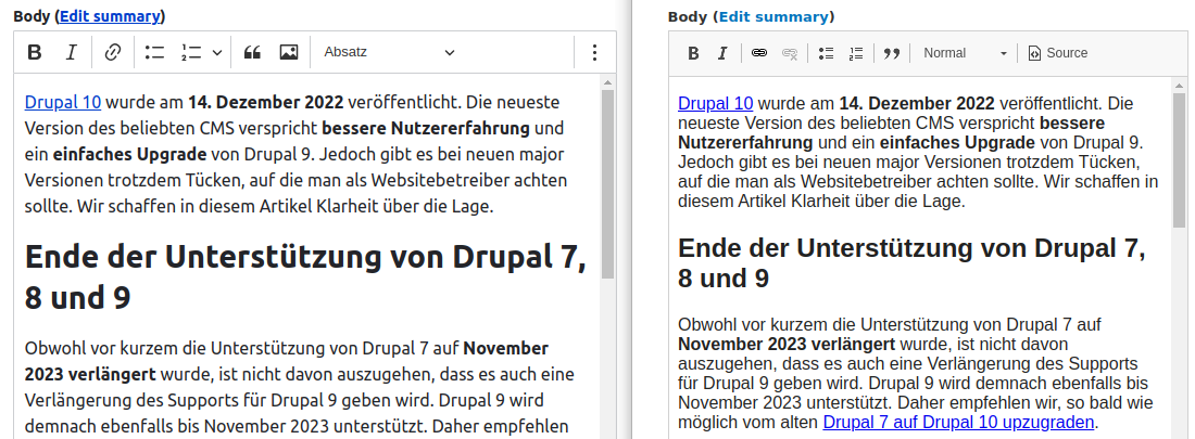 CKEditor 5 im Vergleich zu CKEditor 4