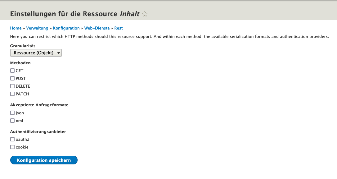 Ressource mit REST API in Drupal aktivieren