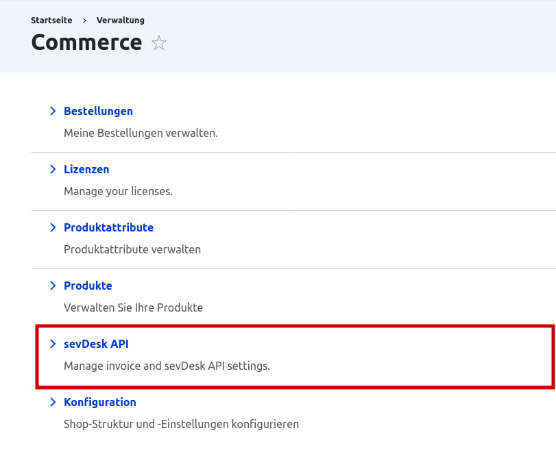 Drupal Commerce mit sevDesk API Einstellungen