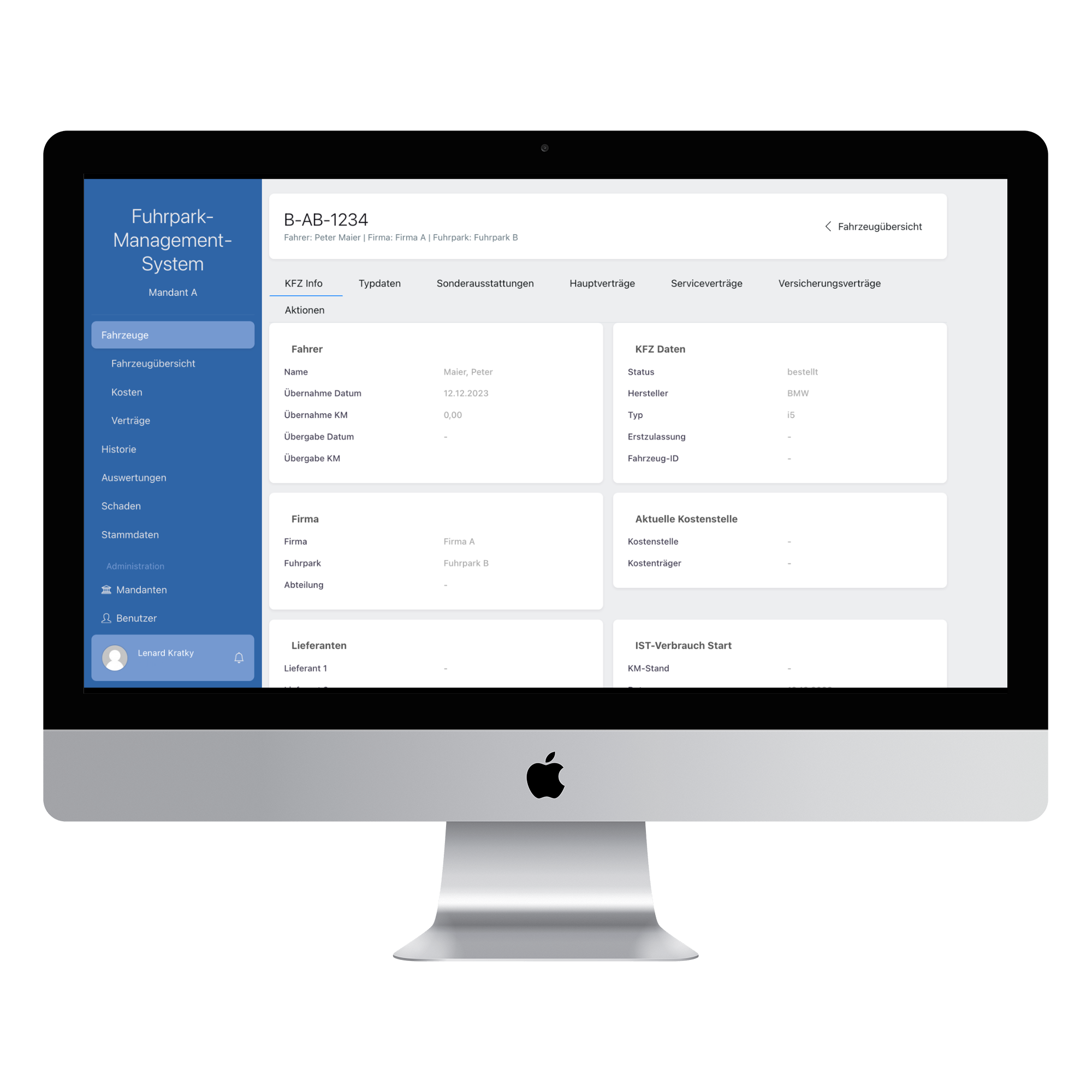 Fahrzeugstatistiken zu Fahrer, KFZ Daten und Verbrauch am iMac
