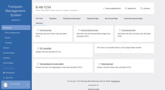 Aktionen wie Fahrer-, Kostenstellen- und Fuhrparkwechsel im FDZ System